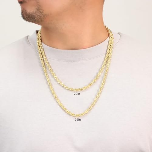 Nuragold 10K Yellow Gold Solid Rope Diamond Cut Chain Necklace I800