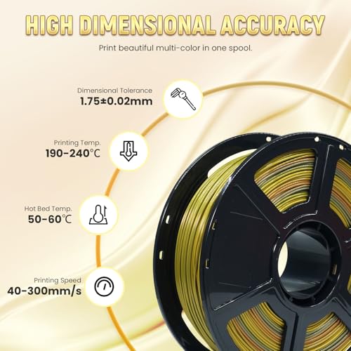 FLASHFORGE Silk PLA 3D Printer Filament 1.75mm 1KG, Multicolored Gradient V83097