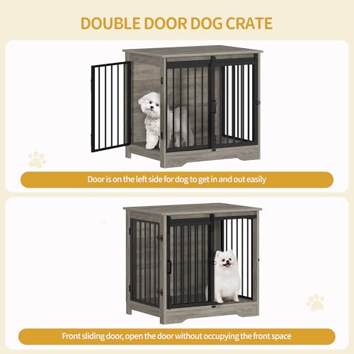 Dog Crate Furniture with Barn Door for Small Medium Dogs, Rustic Brown P911