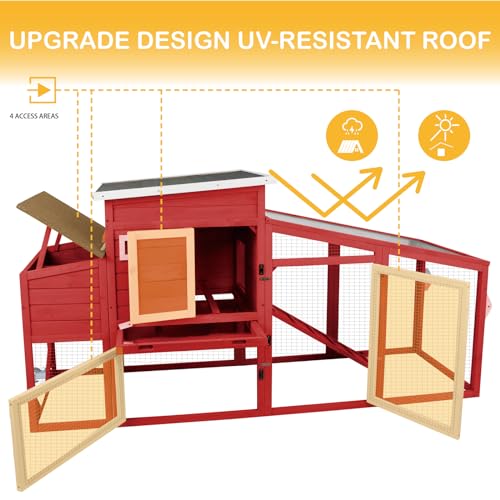 78" Wooden Chicken Coop with Nesting Wheels, Outdoor Hen House, White/Red C20684