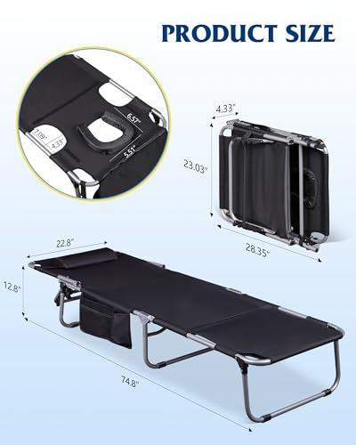 WLIVE Military Camping Cot, Portable Folding Cot with Carry Bag, Supports 300 Lbs, Silver Greige R758042