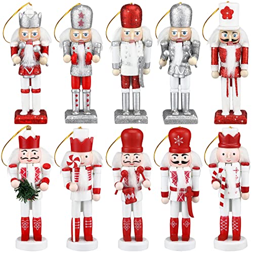 Jetec 10 Pcs Christmas Nutcracker Wooden Hanging Ornaments 5 Inch U816355