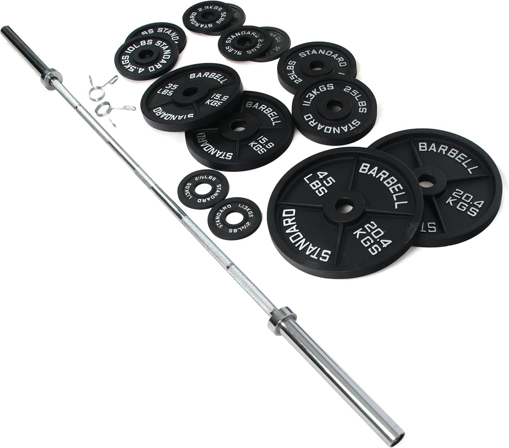 Signature Fitness Cast Iron Olympic Weight Set with 7FT Barbell, 300 lb T144483