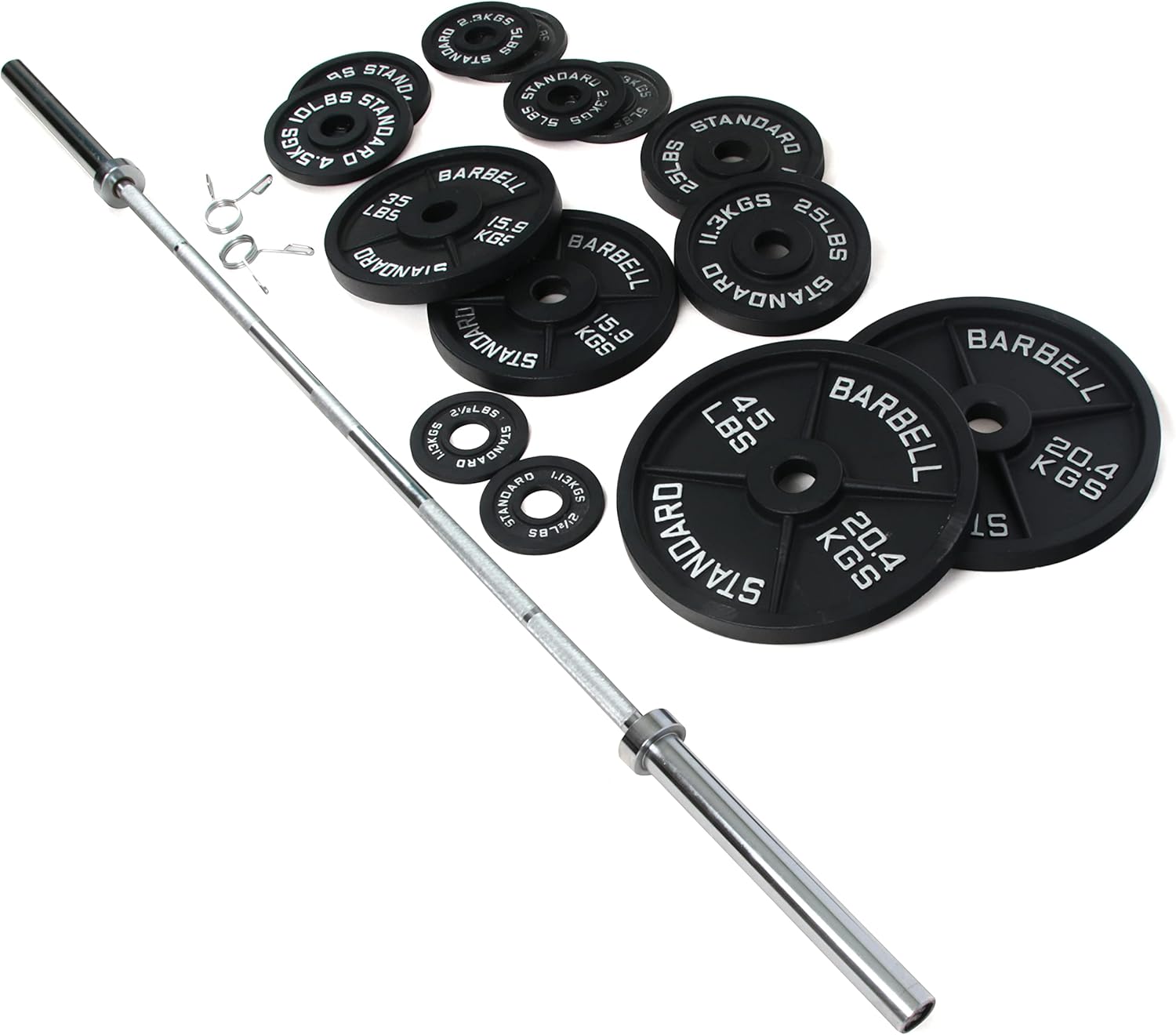 Signature Fitness Cast Iron Olympic Weight Set with 7FT Barbell, 300 lb T144483