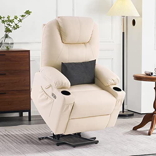 MCombo Dual Motor Power Lift Recliner Chair for Elderly with Heat and Massage, Faux Leather, Black R7957
