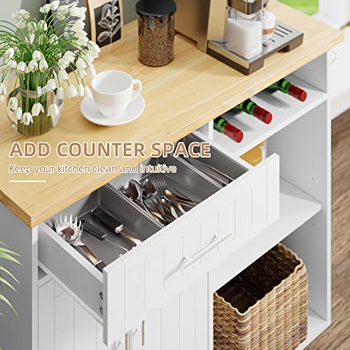 Shintenchi Kitchen Island Cart with Storage on Wheels, White V99091