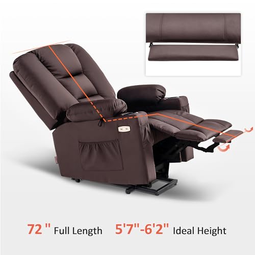 MCombo Small Power Lift Recliner Chair with Massage and Heat, Faux Leather, Dark Brown E441