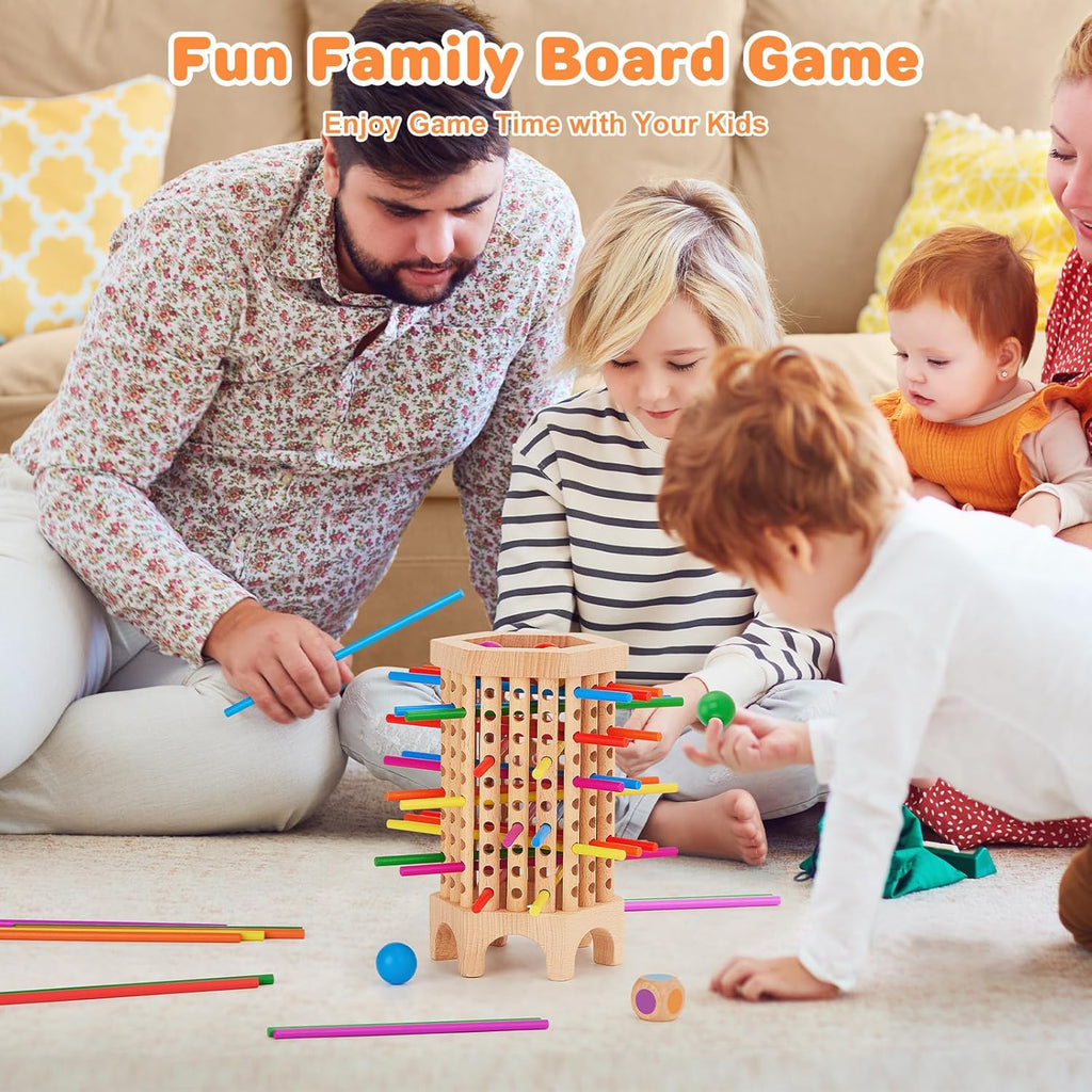 Montessori Board Games for Kids 4-8, 36 Colorful Stick Math Educational Toys Dice Games, Kerplunk Family Game Night M8948