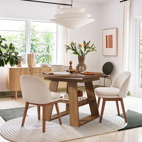 Extendable Round Dining Table for 4-8 with Removable Leaves, Wood Base, Walnut V742