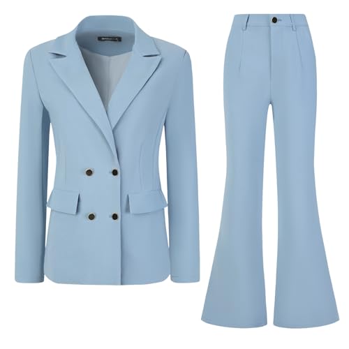 Allegra K Business Work Suit Set for Women's 2 Piece Notched Lapel Blazer and Long Pants