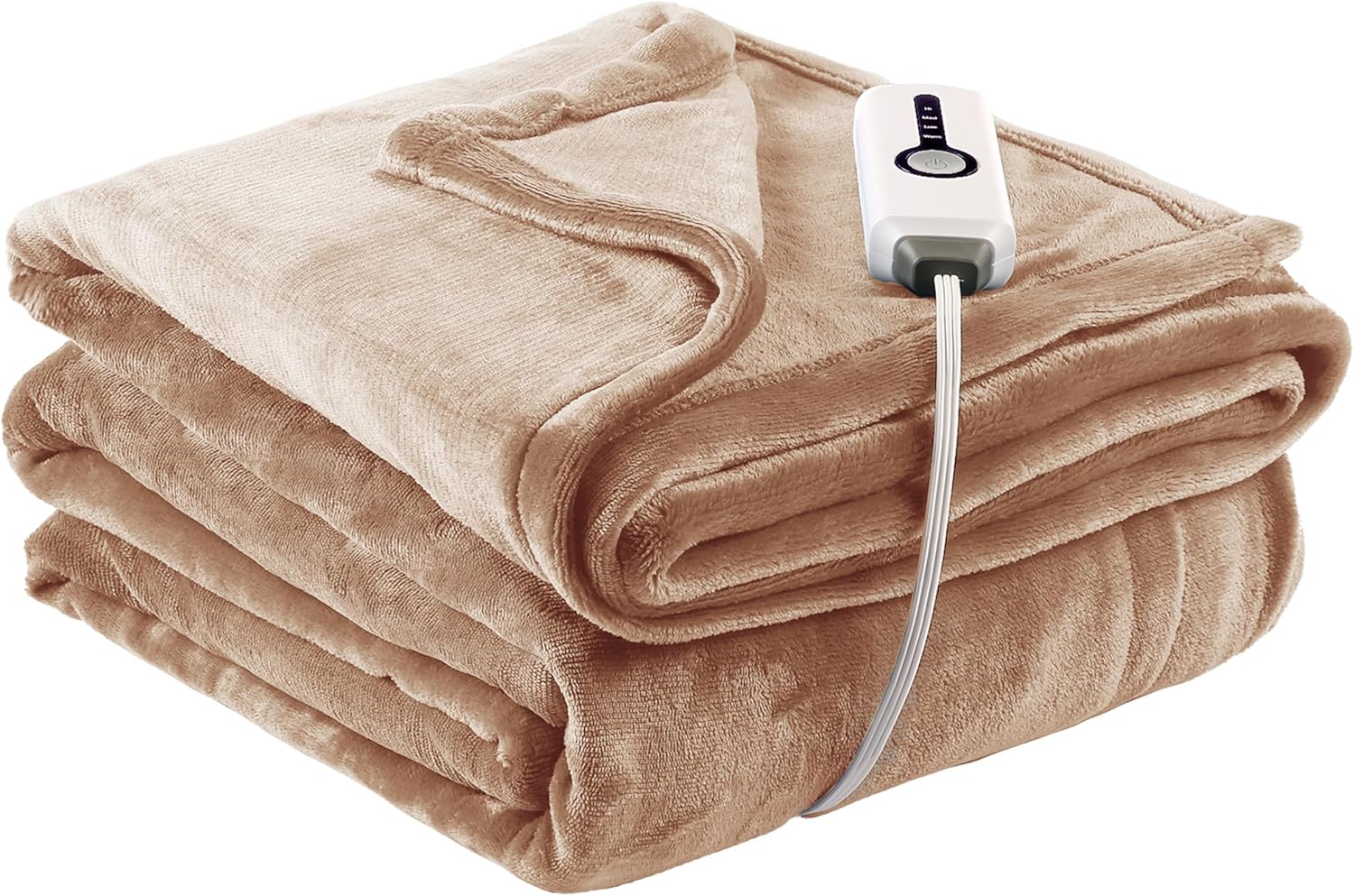 Heated Electric Blanket Full Size Flannel with 4 Heating Levels, Light Brown A285318