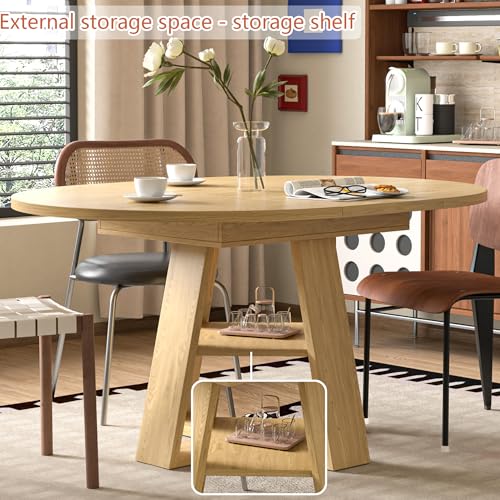 Extendable Round Dining Table for 4-8 with Removable Leaves, Wood Base, Walnut V742