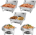 Restlrious Chafing Dish Buffet Set Stainless Steel 5QT Round & 8QT Rectangle Foldable Chafers & Buffet Warmers Set, w/Full & Half Size Food Pan, Water Pan, Fuel Holder & Lid for Catering Event, 5 Pk