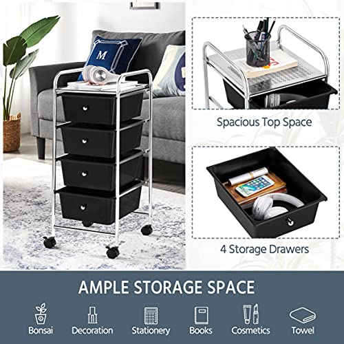 Yaheetech 4 Drawer Rolling Plastic Storage Cart on Wheels, Black G662570