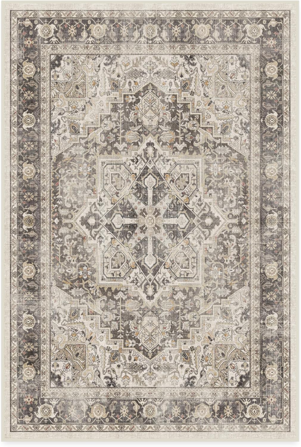 RUGGABLE Kamran Washable Rug - Perfect Vintage Washable Area Rug for Living Room, Kitchen, Bedroom, Kids Room - Stain & Water Resistant, Non-Slip, Pet & Child Friendly - Hazel 4'x6' (Standard Pad)