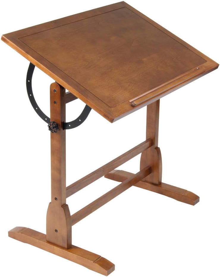 Studio Designs Vintage Wood Drafting Table with 36" x 24" Adjustable Top in Rustic Oak