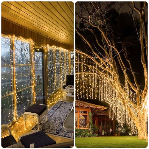 JMEXSUSS 300 LED Remote Control Christmas Curtain Lights, Warm White V64841
