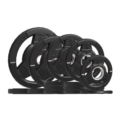 Weight Plate 2-Inch Rubber Coated Olympic Grip Plate for Barbell,Solid Cast Iron Weight Plates for Strength Training,Weightlifting,Crossfit,Home Gym, Single and Pair, 2.5/5/10/15/25/35/45 LB
