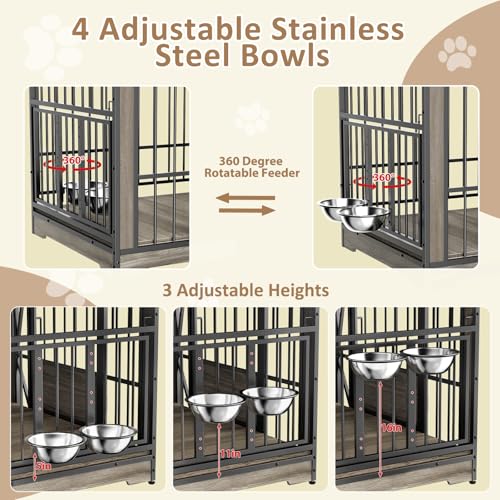 86 in Double Dog Crate Furniture with Divider, Heavy Duty Wooden Kennel for Large Dogs, Brown P52672