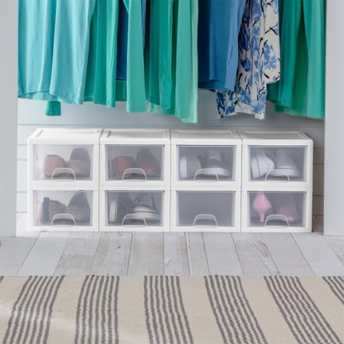 Sterilite 4-Pack 27 Quart Stacking Drawer, Clear Storage Organizer with White Frame M965