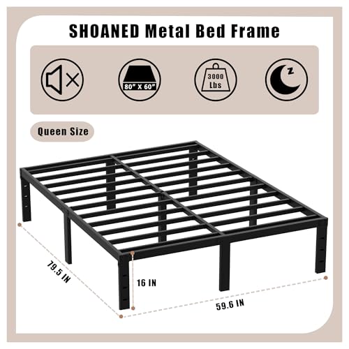 Full Metal Bed Frame 14 Inch Tall Heavy Duty Black Steel Slats Platform J736200