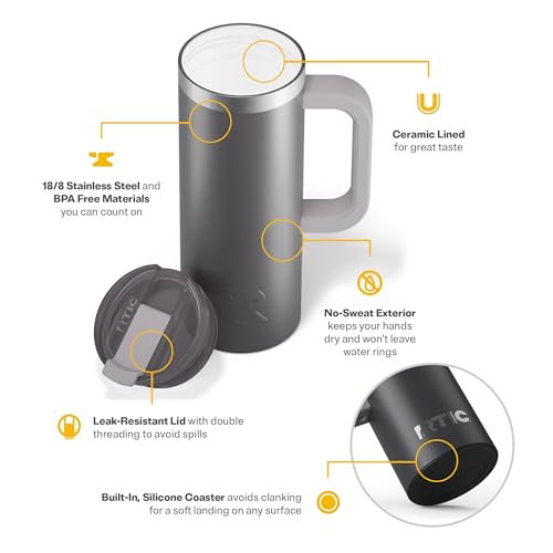 RTIC 20oz Road Trip Travel Mug with Lid and Handle, Insulated Stainless Steel P393441