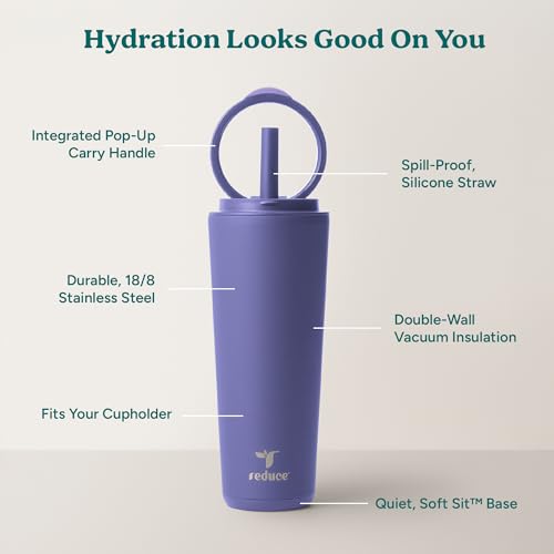 Halo 32 oz Stainless Steel Vacuum Insulated Tumbler with Flip Handle Lid, Lilac Bud H350