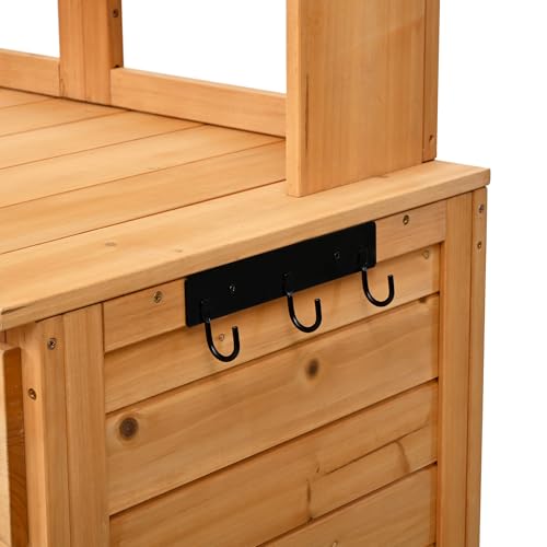Outdoor Wooden Potting Bench Table with Drawers and Storage Shelves C672480