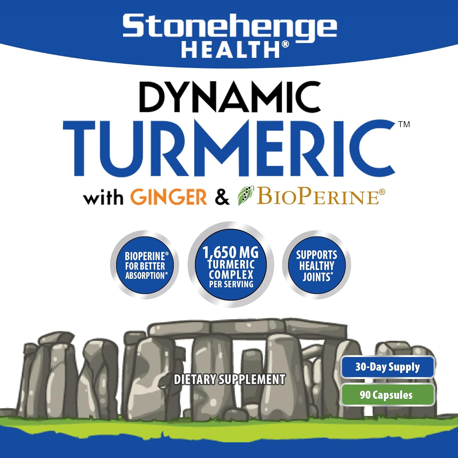 Stonehenge Health Dynamic Turmeric Curcumin with Ginger, 1650 mg, 90 Vegetarian Capsules E350296