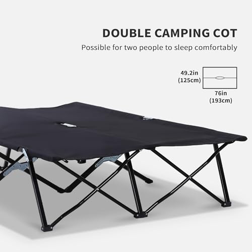 Outsunny 2 Person Folding Camping Cot for Adults, Extra Wide with Carry Bag, Green D594136
