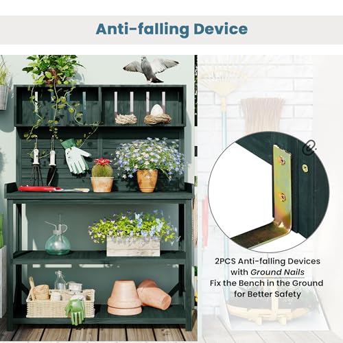 Outdoor Wooden Potting Bench Table with Drawers and Storage Shelves C672480
