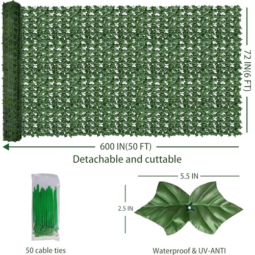 Artificial Ivy Privacy Fence Wall Screen 40x120 in UV-Anti Faux Greenery Backdrop U1001