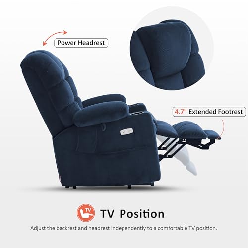 MCombo Large Triple Motor Power Lift Recliner Chair with Massage and Dual Heating, Grey D316
