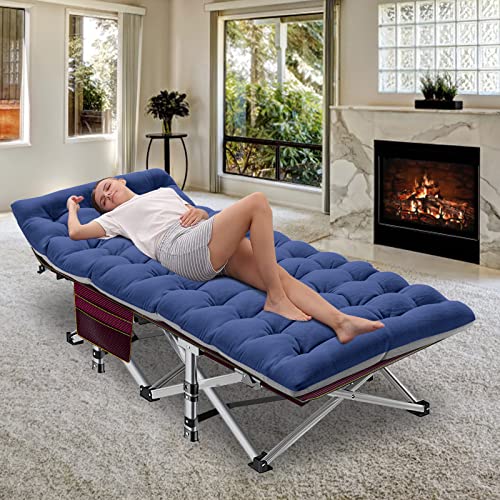 ABORON Folding Camping Cot with Mat for Adults, Heavy Duty Outdoor Bed with Carry Bag C211720