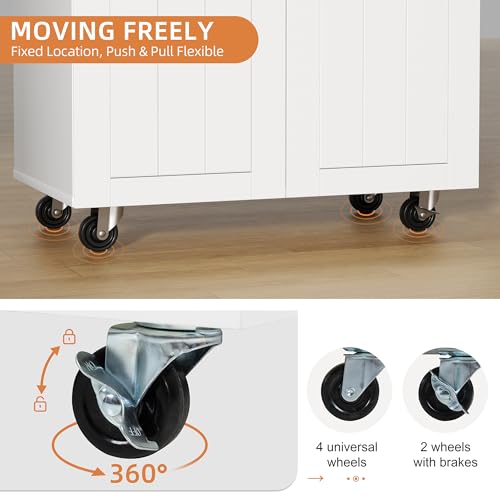 Shintenchi Kitchen Island Cart with Storage on Wheels, White V99091