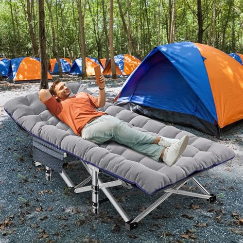ABORON Folding Camping Cot with Mat for Adults, Heavy Duty Outdoor Bed with Carry Bag C211720