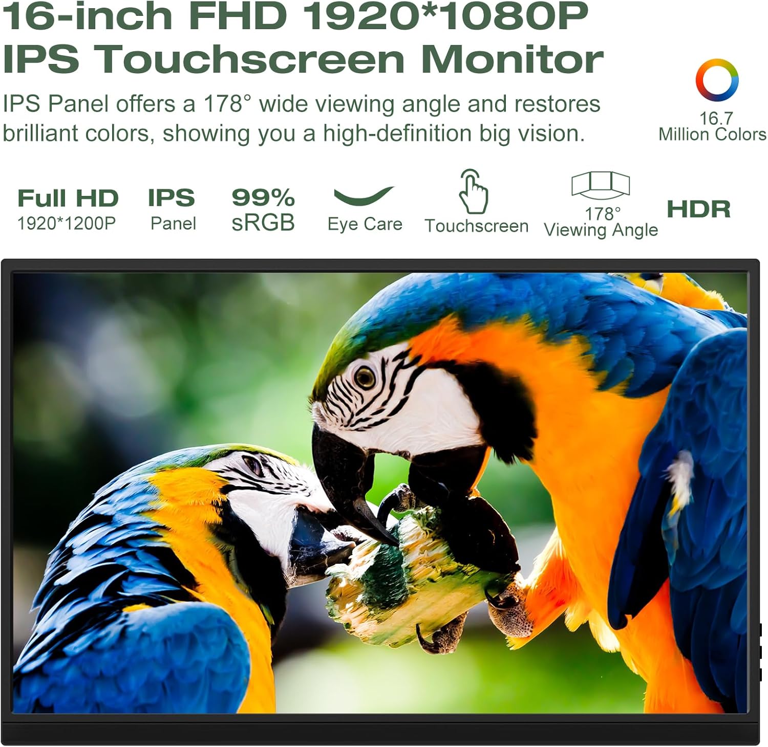 Portable Monitor 16 Inch FHD Touchscreen IPS USB-C HDMI for Laptop P817931