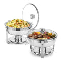 5 Qt Chafing Dish Buffet Set with Visible Glass Lid and Holder, Round Chafers and Buffet Warmers Sets with Food and Water Trays for Catering, Parties and Weddings, 2 Pack, Gold