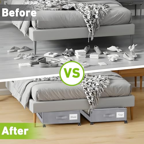 Under Bed Storage with Wheels, 2-Pack Rolling Metal Drawer, Black D42977