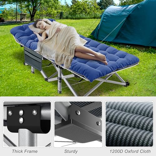 ABORON Folding Camping Cot with Mat for Adults, Heavy Duty Outdoor Bed with Carry Bag C211720