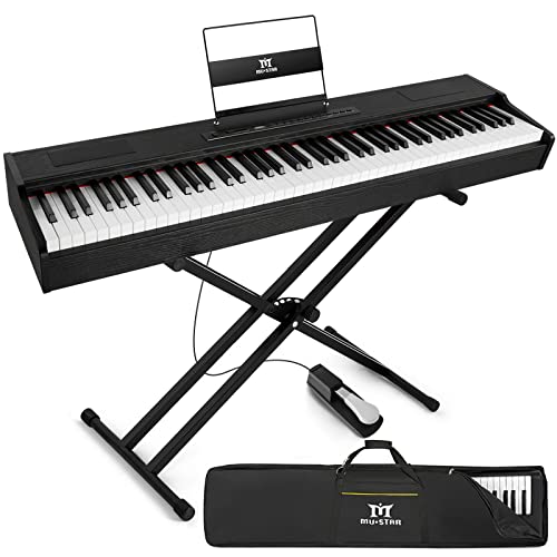MUSTAR MDP-1200 Digital Piano 88 Key Weighted Hammer Action Keyboard with Stand, Pedal, Case, Black H320