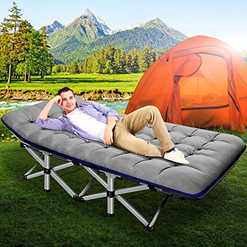 ABORON Folding Camping Cot with Mat for Adults, Heavy Duty Outdoor Bed with Carry Bag C211720