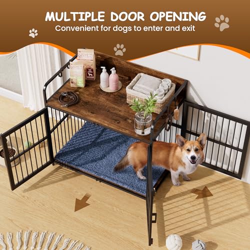 Large Dog Crate Furniture 37" Wooden Heavy Duty Kennel with Double Doors D994
