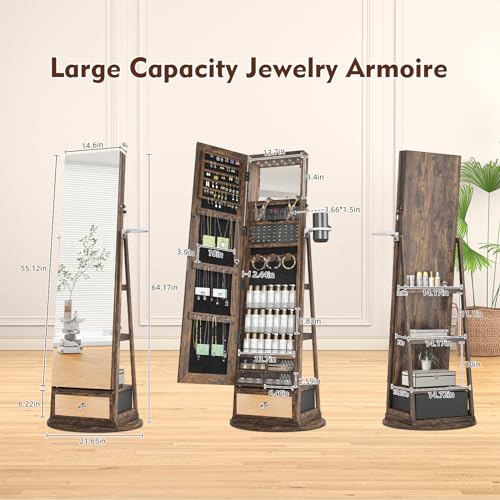 Jewelry Armoire with LED Light and Full-Length Mirror, White J9095