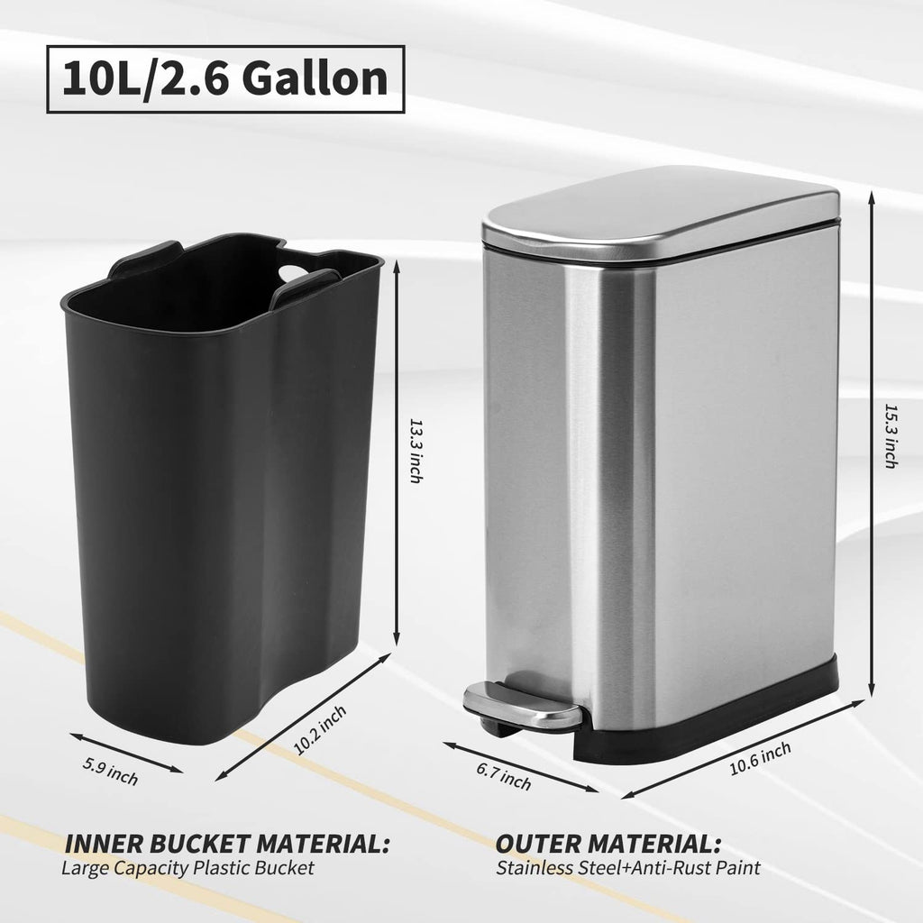 Stainless Steel Bathroom Trash Can with Lid 10L Silver N771