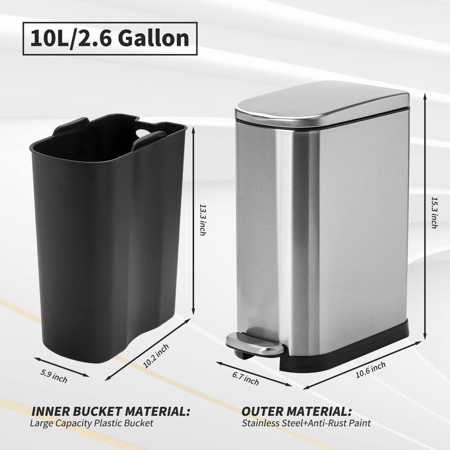 Stainless Steel Bathroom Trash Can with Lid 10L Silver N771