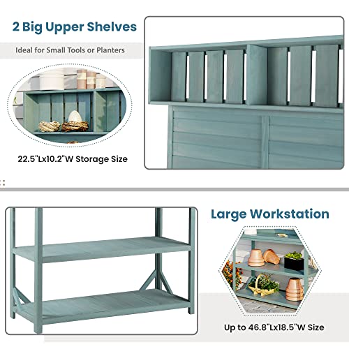 Outdoor Wooden Potting Bench Table with Drawers and Storage Shelves C672480