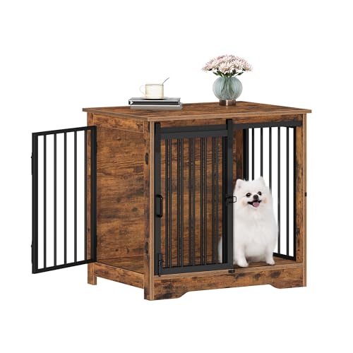 Dog Crate Furniture with Barn Door for Small Medium Dogs, Rustic Brown P911