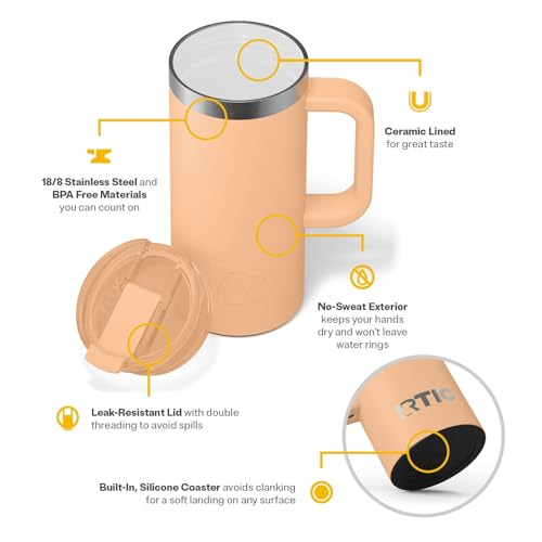 RTIC 20oz Road Trip Travel Mug with Lid and Handle, Insulated Stainless Steel P393441