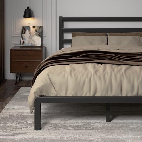 Full Size Heavy Duty Metal Platform Bed Frame with Under Bed Storage, Black R9813